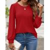 imageZESICA Long Sleeve Eyelet Tops for Womens Crew Neck Fall Shirts Casual Loose Blouses 2025 Trendy ClothesRed