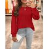 imageZESICA Long Sleeve Eyelet Tops for Womens Crew Neck Fall Shirts Casual Loose Blouses 2025 Trendy ClothesRed