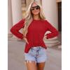 imageZESICA Long Sleeve Eyelet Tops for Womens Crew Neck Fall Shirts Casual Loose Blouses 2025 Trendy ClothesRed