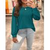 imageZESICA Long Sleeve Eyelet Tops for Womens Crew Neck Fall Shirts Casual Loose Blouses 2025 Trendy ClothesTealgreen
