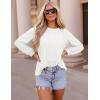 imageZESICA Long Sleeve Eyelet Tops for Womens Crew Neck Fall Shirts Casual Loose Blouses 2025 Trendy ClothesWhite