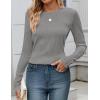 imageZESICA Long Sleeve Shirts for Women Tops 2025 Fall Fashion Trendy Slim fit Textured TshirtsGray