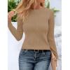 imageZESICA Long Sleeve Shirts for Women Tops 2025 Fall Fashion Trendy Slim fit Textured TshirtsKhaki