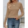 imageZESICA Long Sleeve Shirts for Women Tops 2025 Fall Fashion Trendy Slim fit Textured TshirtsKhaki