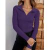 imageZESICA Sweaters for Women 2025 Fall Long Sleeve V Neck Ribbed Knit Pullover Tops Casual Slim Fit Basic Tee ShirtsDark Purple