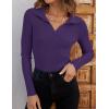 imageZESICA Sweaters for Women 2025 Fall Long Sleeve V Neck Ribbed Knit Pullover Tops Casual Slim Fit Basic Tee ShirtsDark Purple