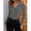 imageZESICA Sweaters for Women 2025 Fall Long Sleeve V Neck Ribbed Knit Pullover Tops Casual Slim Fit Basic Tee ShirtsGrey