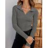 imageZESICA Sweaters for Women 2025 Fall Long Sleeve V Neck Ribbed Knit Pullover Tops Casual Slim Fit Basic Tee ShirtsGrey