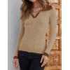 imageZESICA Sweaters for Women 2025 Fall Long Sleeve V Neck Ribbed Knit Pullover Tops Casual Slim Fit Basic Tee ShirtsKhaki