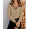 imageZESICA Sweaters for Women 2025 Fall Long Sleeve V Neck Ribbed Knit Pullover Tops Casual Slim Fit Basic Tee ShirtsKhaki