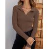 imageZESICA Sweaters for Women 2025 Fall Long Sleeve V Neck Ribbed Knit Pullover Tops Casual Slim Fit Basic Tee ShirtsMocha