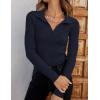 imageZESICA Sweaters for Women 2025 Fall Long Sleeve V Neck Ribbed Knit Pullover Tops Casual Slim Fit Basic Tee ShirtsNavy
