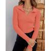 imageZESICA Sweaters for Women 2025 Fall Long Sleeve V Neck Ribbed Knit Pullover Tops Casual Slim Fit Basic Tee ShirtsPeach