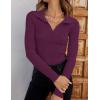 imageZESICA Sweaters for Women 2025 Fall Long Sleeve V Neck Ribbed Knit Pullover Tops Casual Slim Fit Basic Tee ShirtsPlum