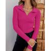 imageZESICA Sweaters for Women 2025 Fall Long Sleeve V Neck Ribbed Knit Pullover Tops Casual Slim Fit Basic Tee ShirtsRose