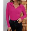 imageZESICA Sweaters for Women 2025 Fall Long Sleeve V Neck Ribbed Knit Pullover Tops Casual Slim Fit Basic Tee ShirtsRose