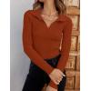 imageZESICA Sweaters for Women 2025 Fall Long Sleeve V Neck Ribbed Knit Pullover Tops Casual Slim Fit Basic Tee ShirtsRust