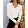 imageZESICA Sweaters for Women 2025 Fall Long Sleeve V Neck Ribbed Knit Pullover Tops Casual Slim Fit Basic Tee ShirtsWhite