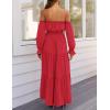 imageZESICA Womens 2025 Boho Sexy Off Shoulder Long Sleeve Smocked High Waist Side Split Flowy A Line Tiered Long Maxi DressCherry