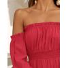 imageZESICA Womens 2025 Boho Sexy Off Shoulder Long Sleeve Smocked High Waist Side Split Flowy A Line Tiered Long Maxi DressCherry