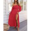 imageZESICA Womens 2025 Boho Sexy Off Shoulder Long Sleeve Smocked High Waist Side Split Flowy A Line Tiered Long Maxi DressCherry
