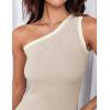 imageZESICA Womens 2025 Summer One Shoulder Bodycon Midi Dresses Casual Sleeveless Ribbed Knit Side Slit Sweater DressAlmond