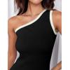 imageZESICA Womens 2025 Summer One Shoulder Bodycon Midi Dresses Casual Sleeveless Ribbed Knit Side Slit Sweater DressBlack