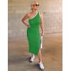 imageZESICA Womens 2025 Summer One Shoulder Bodycon Midi Dresses Casual Sleeveless Ribbed Knit Side Slit Sweater DressGreen