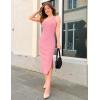 imageZESICA Womens 2025 Summer One Shoulder Bodycon Midi Dresses Casual Sleeveless Ribbed Knit Side Slit Sweater DressPink