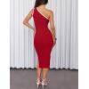 imageZESICA Womens 2025 Summer One Shoulder Bodycon Midi Dresses Casual Sleeveless Ribbed Knit Side Slit Sweater DressRed