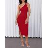 imageZESICA Womens 2025 Summer One Shoulder Bodycon Midi Dresses Casual Sleeveless Ribbed Knit Side Slit Sweater DressRed