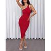 imageZESICA Womens 2025 Summer One Shoulder Bodycon Midi Dresses Casual Sleeveless Ribbed Knit Side Slit Sweater DressRed