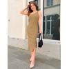 imageZESICA Womens 2025 Summer One Shoulder Bodycon Midi Dresses Casual Sleeveless Ribbed Knit Side Slit Sweater DressToffee