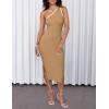 imageZESICA Womens 2025 Summer One Shoulder Bodycon Midi Dresses Casual Sleeveless Ribbed Knit Side Slit Sweater DressToffee
