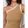 imageZESICA Womens 2025 Summer One Shoulder Bodycon Midi Dresses Casual Sleeveless Ribbed Knit Side Slit Sweater DressToffee