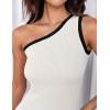 imageZESICA Womens 2025 Summer One Shoulder Bodycon Midi Dresses Casual Sleeveless Ribbed Knit Side Slit Sweater DressWhite