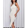 imageZESICA Womens 2025 Summer One Shoulder Bodycon Midi Dresses Casual Sleeveless Ribbed Knit Side Slit Sweater DressWhite