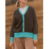 imageZESICA Womens Casual Long Sleeve Cardigan V Neck Button Down Open Front Knit Loose Oversized Sweater CoatCoffee
