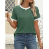 imageZESICA Womens Casual Short Sleeve Pleated Shirts 2025 Summer Dressy Crewneck Color Block TopsGreen