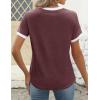 imageZESICA Womens Casual Short Sleeve Pleated Shirts 2025 Summer Dressy Crewneck Color Block TopsWine