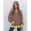 imageZESICA Womens Casual Striped Pullover Tops Long Sleeve Shirts Crewneck Oversized Sweatshirts Spring ClothesBrown