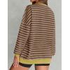 imageZESICA Womens Casual Striped Pullover Tops Long Sleeve Shirts Crewneck Oversized Sweatshirts Spring ClothesBrown