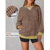 imageZESICA Womens Casual Striped Pullover Tops Long Sleeve Shirts Crewneck Oversized Sweatshirts Spring ClothesBrown