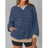 imageZESICA Womens Casual Striped Pullover Tops Long Sleeve Shirts Crewneck Oversized Sweatshirts Spring ClothesDark Blue