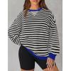 imageZESICA Womens Casual Striped Pullover Tops Long Sleeve Shirts Crewneck Oversized Sweatshirts Spring ClothesDim