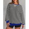 imageZESICA Womens Casual Striped Pullover Tops Long Sleeve Shirts Crewneck Oversized Sweatshirts Spring ClothesDim