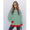 imageZESICA Womens Casual Striped Pullover Tops Long Sleeve Shirts Crewneck Oversized Sweatshirts Spring ClothesGreen