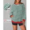 imageZESICA Womens Casual Striped Pullover Tops Long Sleeve Shirts Crewneck Oversized Sweatshirts Spring ClothesGreen