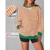 imageZESICA Womens Casual Striped Pullover Tops Long Sleeve Shirts Crewneck Oversized Sweatshirts Spring ClothesOrange