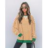 imageZESICA Womens Casual Striped Pullover Tops Long Sleeve Shirts Crewneck Oversized Sweatshirts Spring ClothesOrange